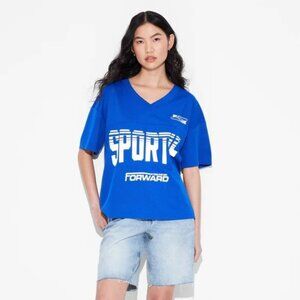 NEW Women's Short Sleeve V-Neck Graphic Mesh Jersey Shirt Wild Fable™ Cobalt M